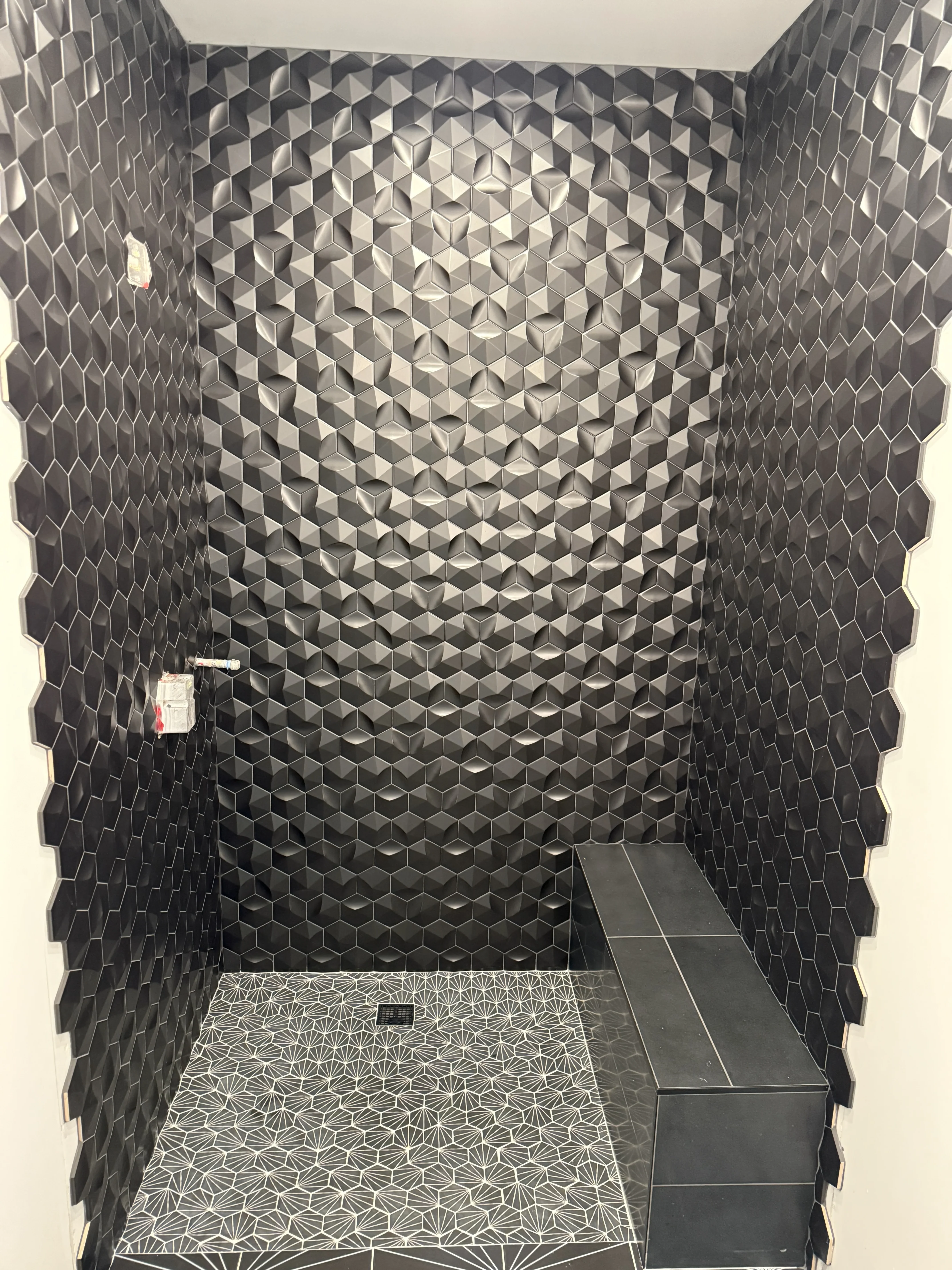 3D Black Hexagon Mosaic Tile Shower Scottsdale