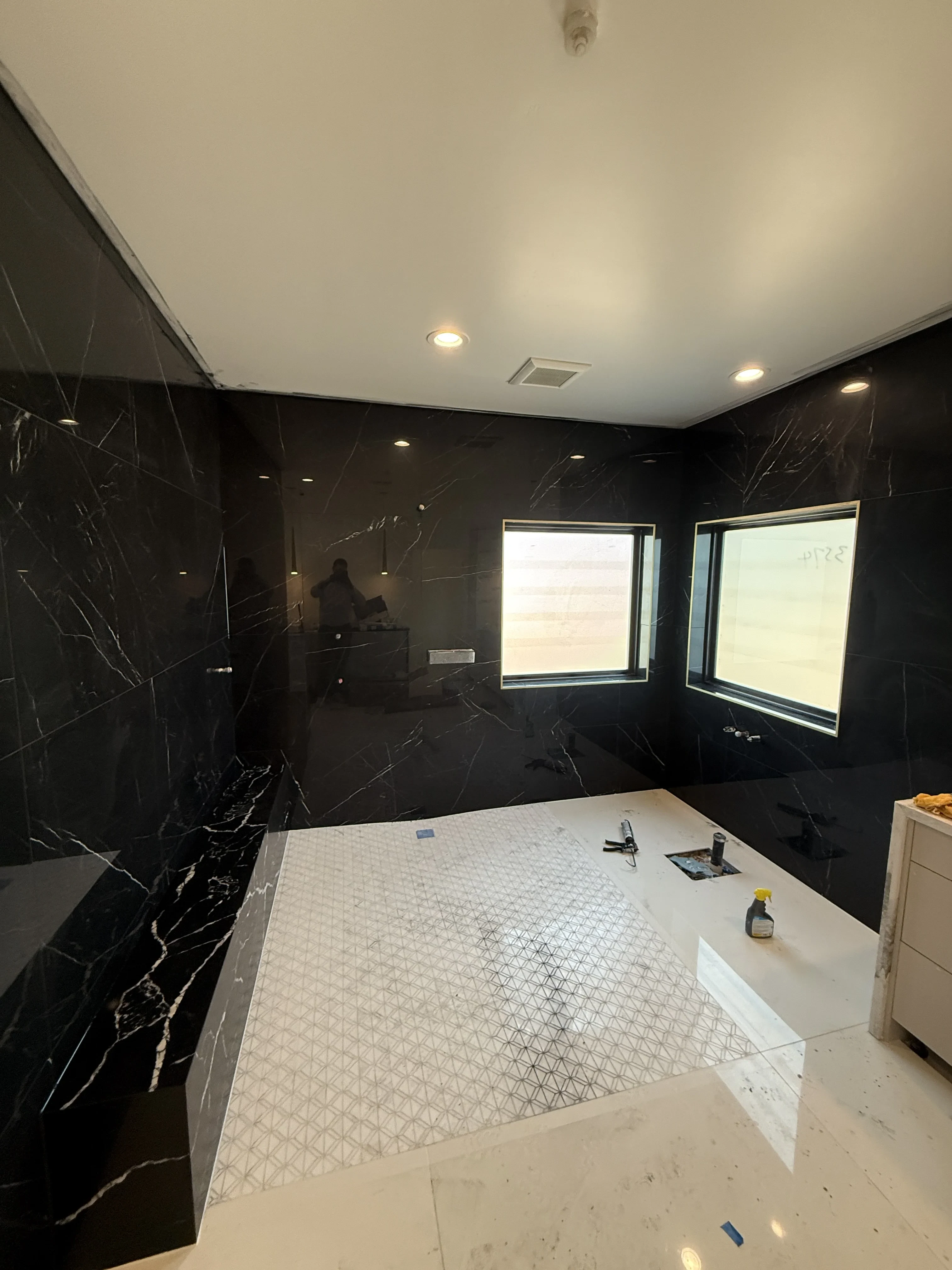 Large Format Black Marble Shower Scottsdale