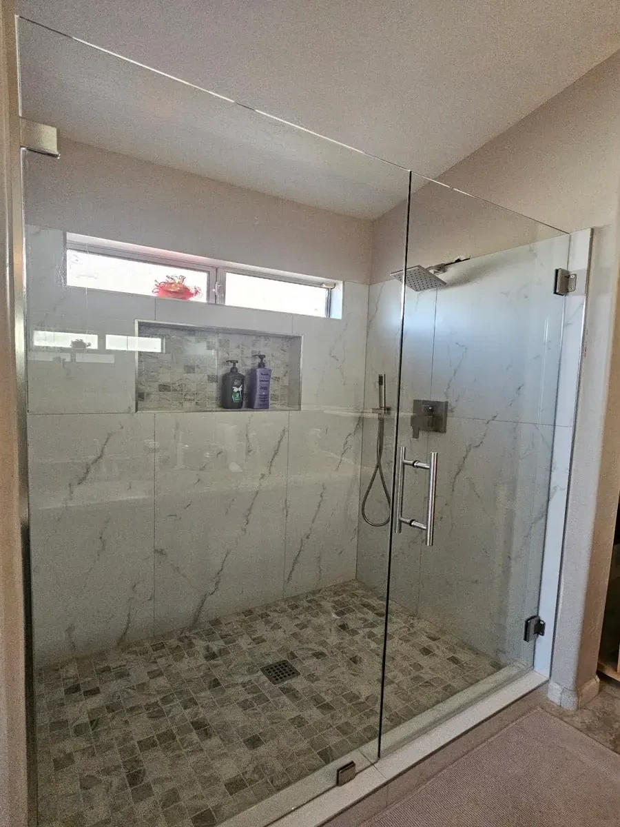 Large Format Marble Walk-In Shower with Mosaic Niche Phoenix AZ | Albaner Tile and Stone