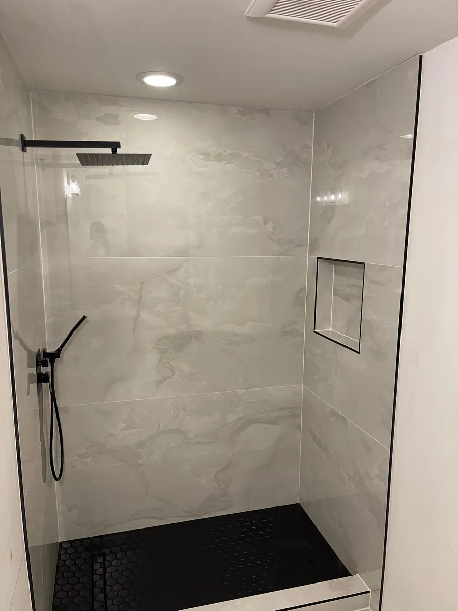 Modern Porcelain Shower with Matte Black Fixtures Phoenix AZ | Albaner Tile and Stone